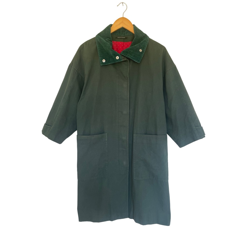 Chore Jacket Barn Coat Corduroy Collar Cotton Green Utility Workwear M French